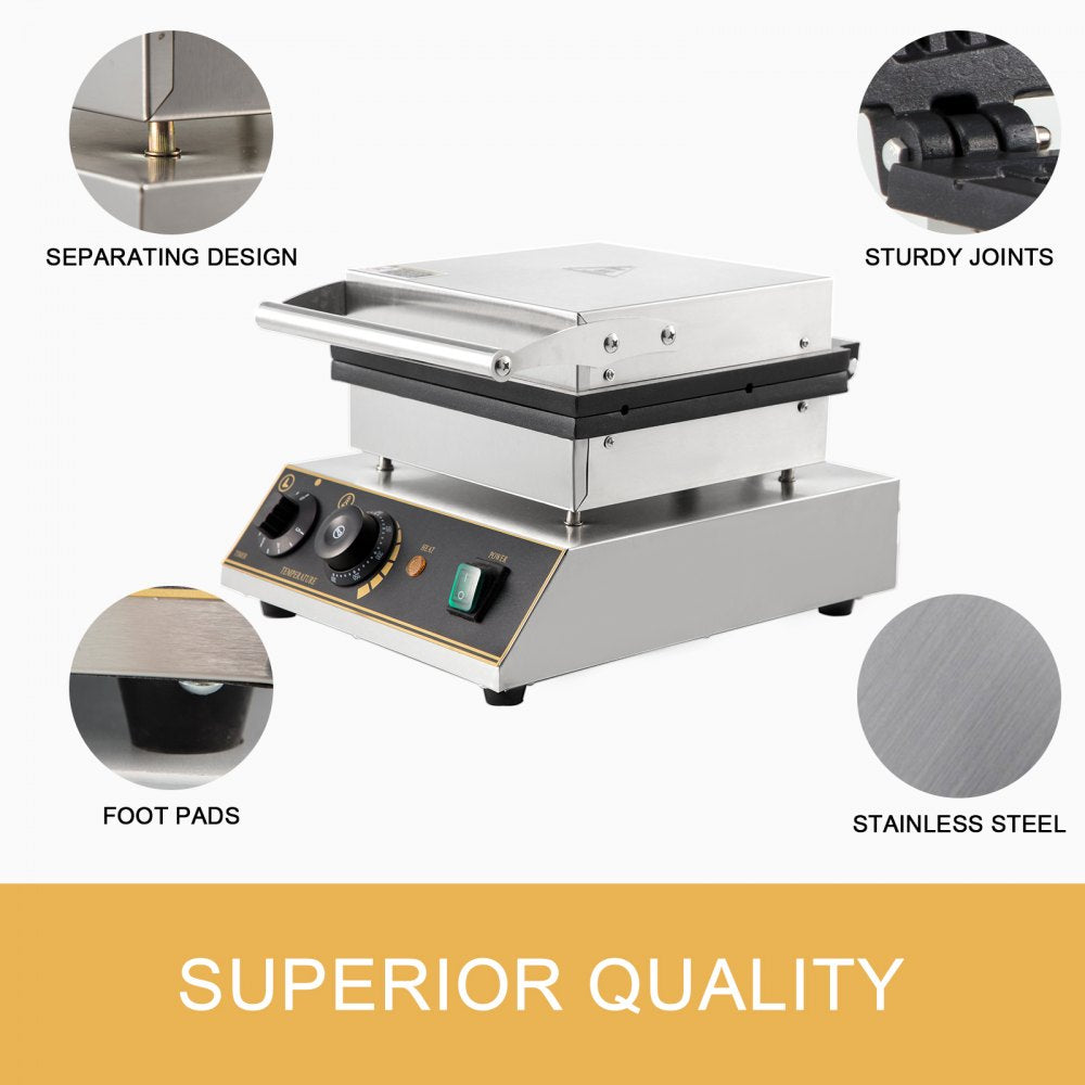 010119206373 - Stainless Steel Waffle Maker with Teflon Nonstick Plates