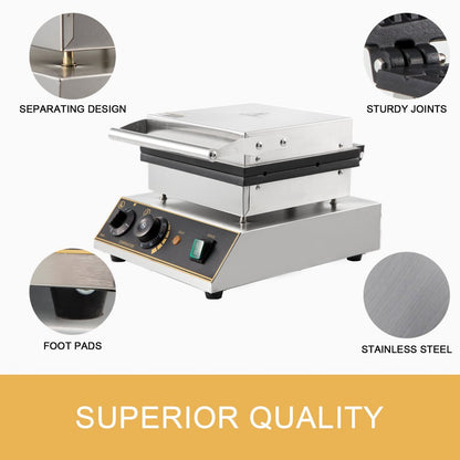 010119206373 - Stainless Steel Waffle Maker with Teflon Nonstick Plates