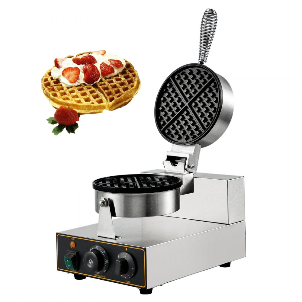 010578633758 - Stainless Steel Round Waffle Maker with Precision Controls