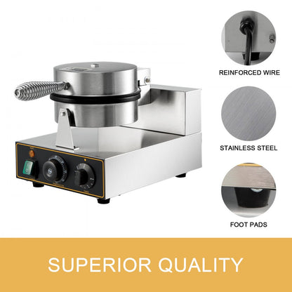 010578633758 - Stainless Steel Round Waffle Maker with Precision Controls