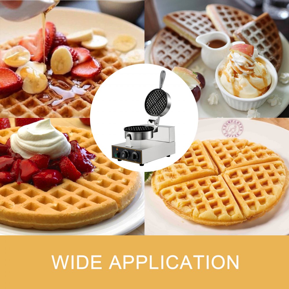 010578633758 - Stainless Steel Round Waffle Maker with Precision Controls