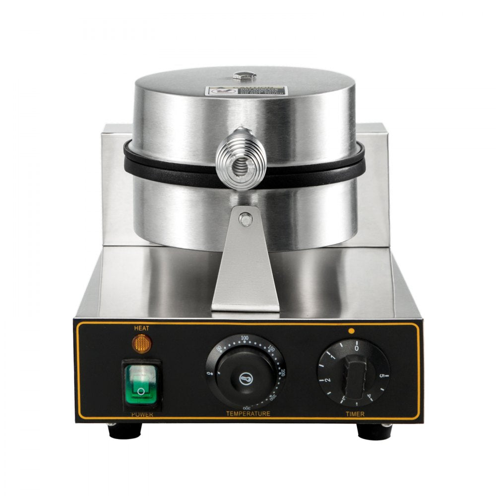 010578633758 - Stainless Steel Round Waffle Maker with Precision Controls