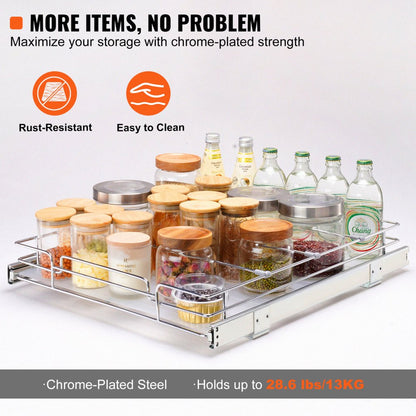 LX-C9263B - 18.5" Chrome Pull-Out Cabinet Organizer with Adjustable Shelves