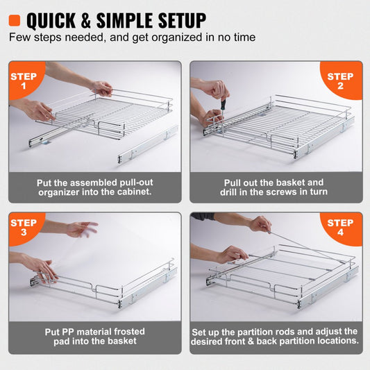 LX-C9263B - 18.5" Chrome Pull-Out Cabinet Organizer with Adjustable Shelves