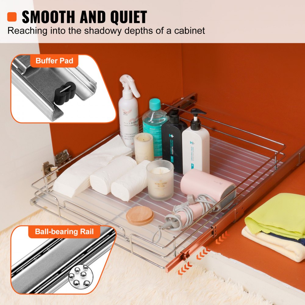 LX-C9265B - Chrome Pull-Out Cabinet Organizer for Kitchen & Bathroom Storage