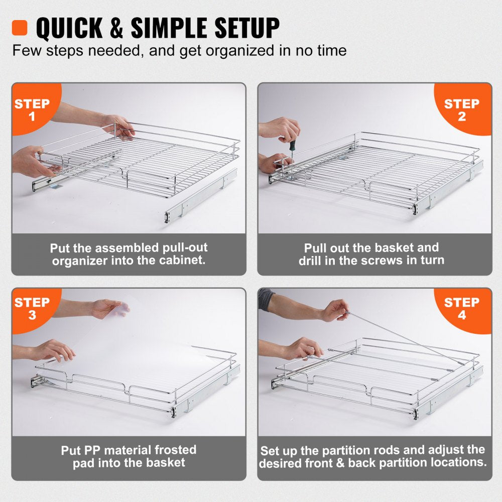 LX-C9265B - Chrome Pull-Out Cabinet Organizer for Kitchen & Bathroom Storage