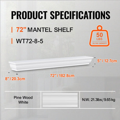 WT72-8-5 - 72" Pine Floating Mantel Shelf - Rustic Elegance for Any Room