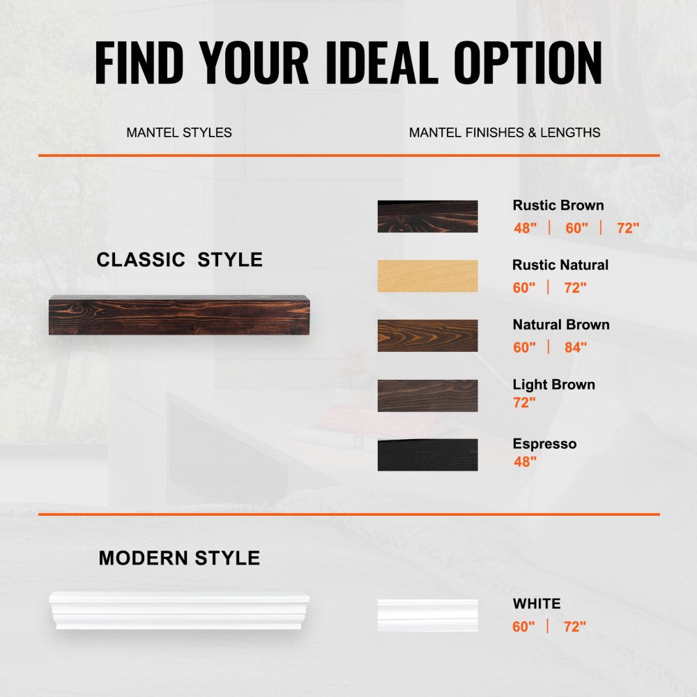 WT72-8-5 - 72" Pine Floating Mantel Shelf - Rustic Elegance for Any Room