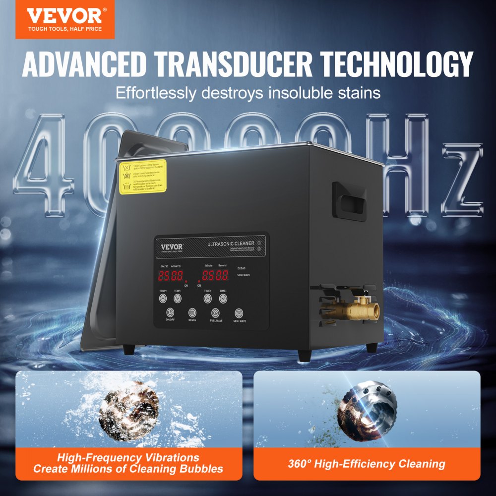 KZ-F10 - 10L VEVOR Ultrasonic Cleaner with Digital Control Panel