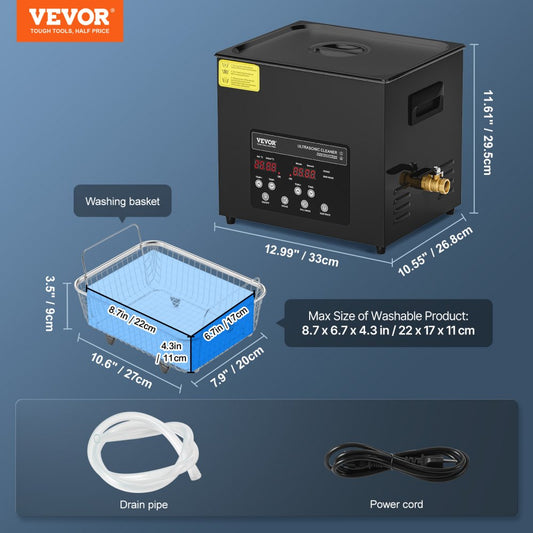KZ-F10 - 10L VEVOR Ultrasonic Cleaner with Digital Control Panel