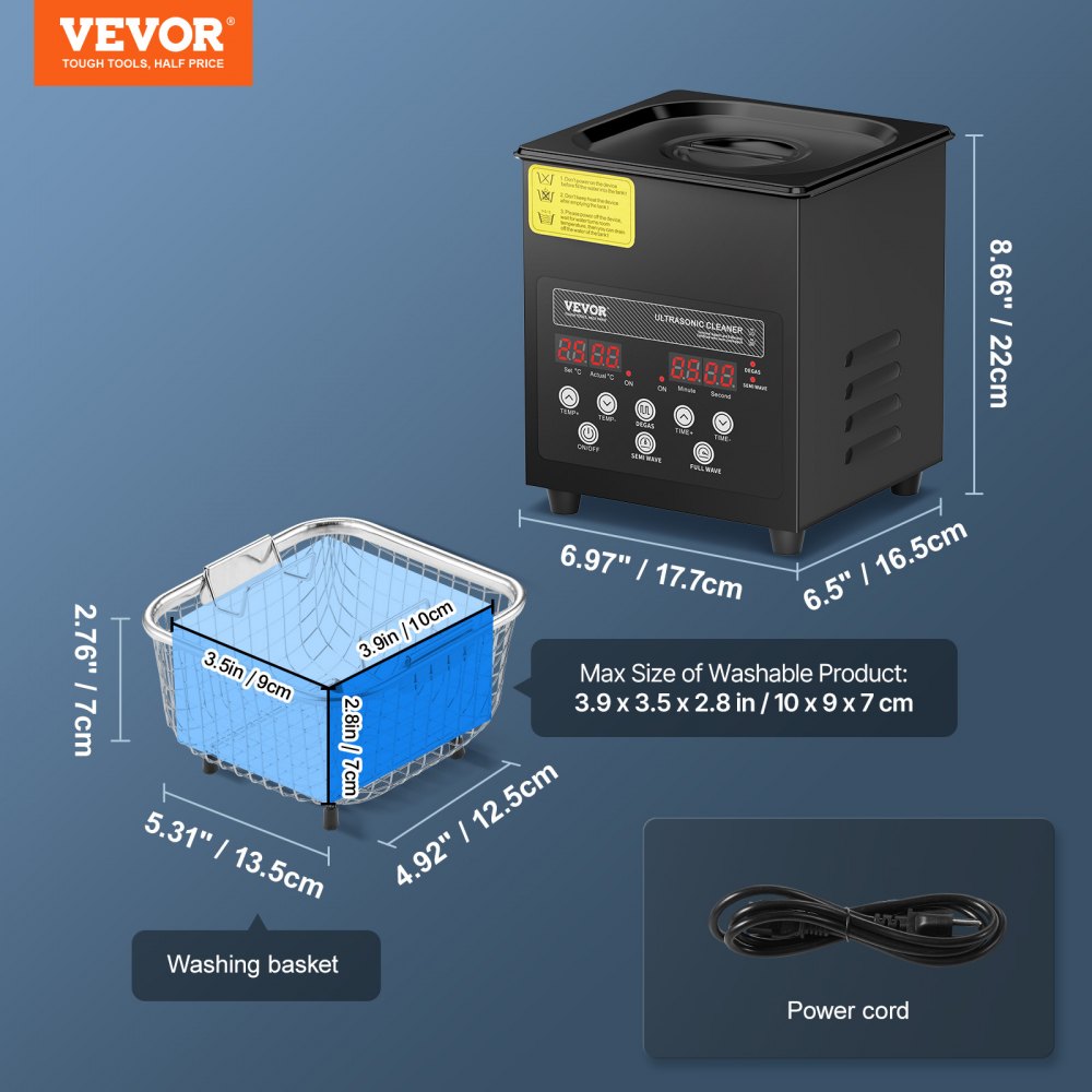 KZ-F2 - 2L VEVOR Ultrasonic Cleaner with Digital Control Panel