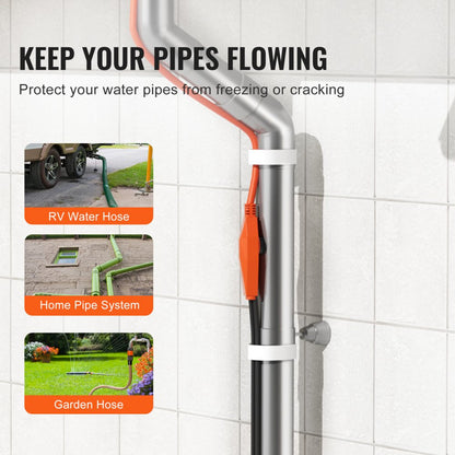 PFPC1-1A012 - 12FT Pipe Heating Cable with Thermostat & Waterproof Design