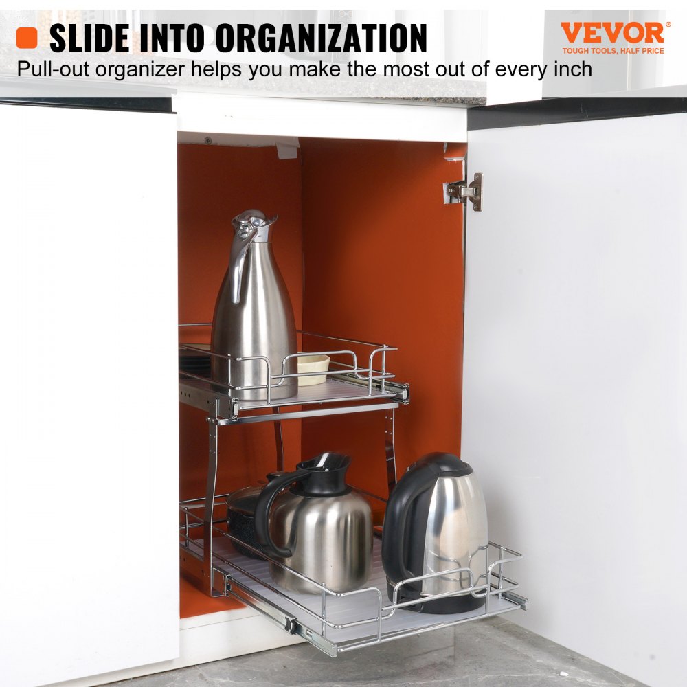 LX-C9274 - 2-Tier 14"W Pull Out Chrome Organizer for Cabinets