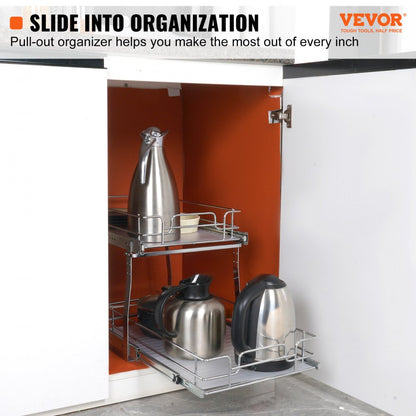 LX-C9274 - 2-Tier 14"W Pull Out Chrome Organizer for Cabinets