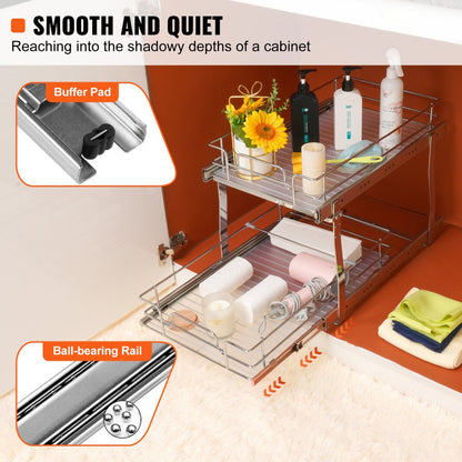 LX-C9274 - 2-Tier 14"W Pull Out Chrome Organizer for Cabinets