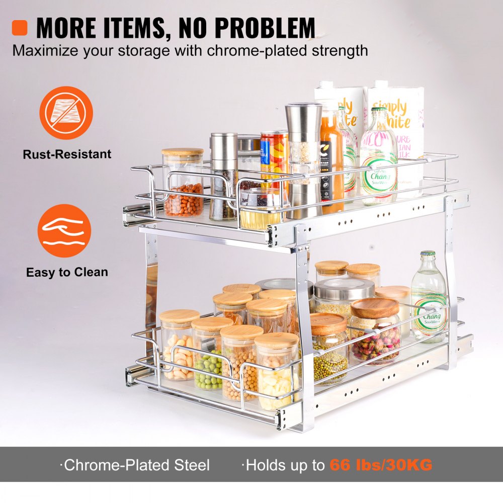 LX-C9274 - 2-Tier 14"W Pull Out Chrome Organizer for Cabinets