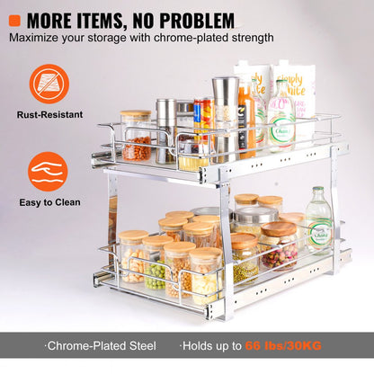LX-C9274 - 2-Tier 14"W Pull Out Chrome Organizer for Cabinets