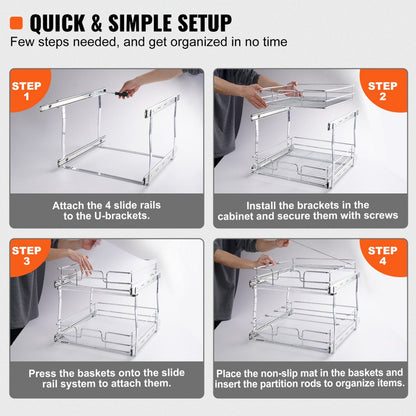 LX-C9274 - 2-Tier 14"W Pull Out Chrome Organizer for Cabinets