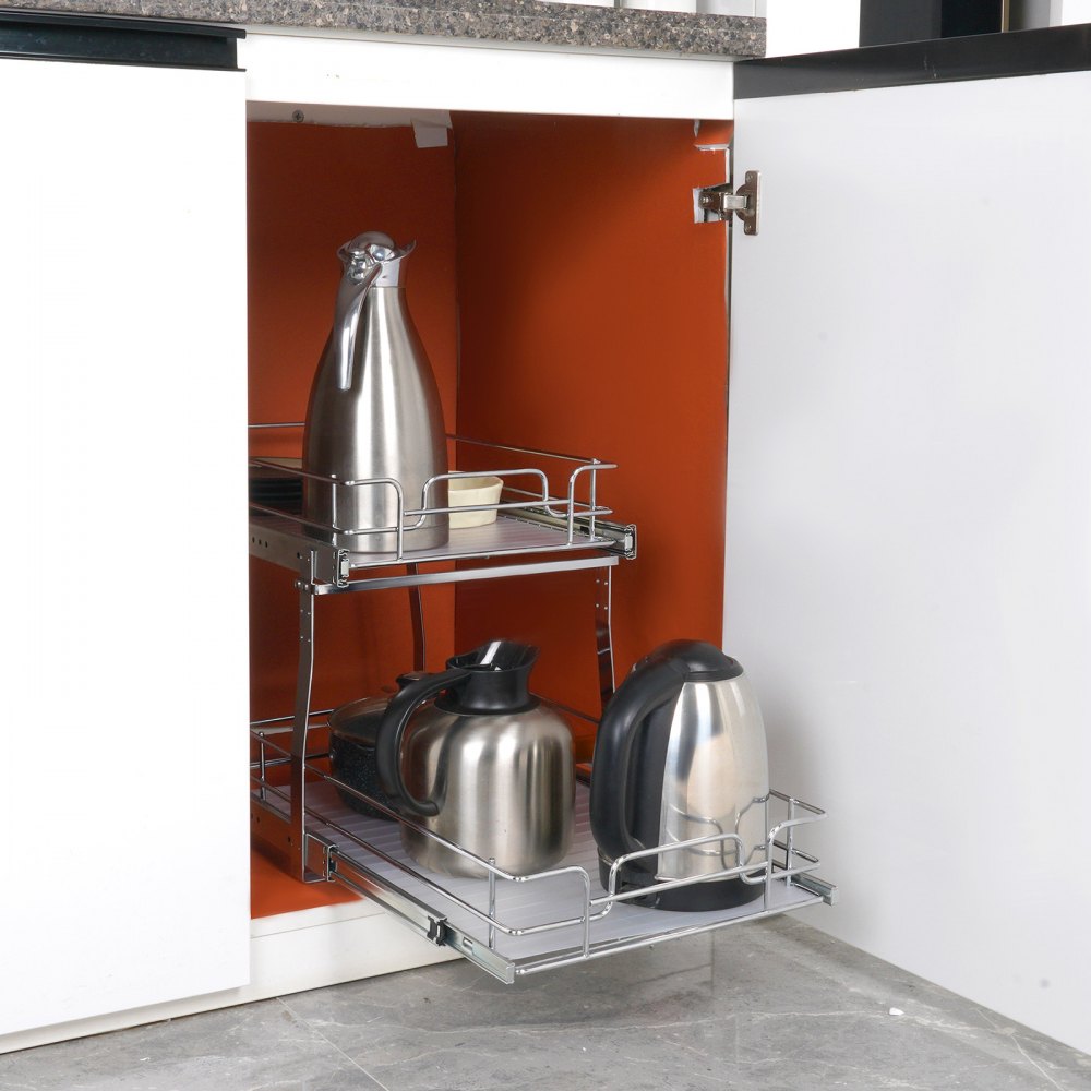 LX-C9274 - 2-Tier 14"W Pull Out Chrome Organizer for Cabinets