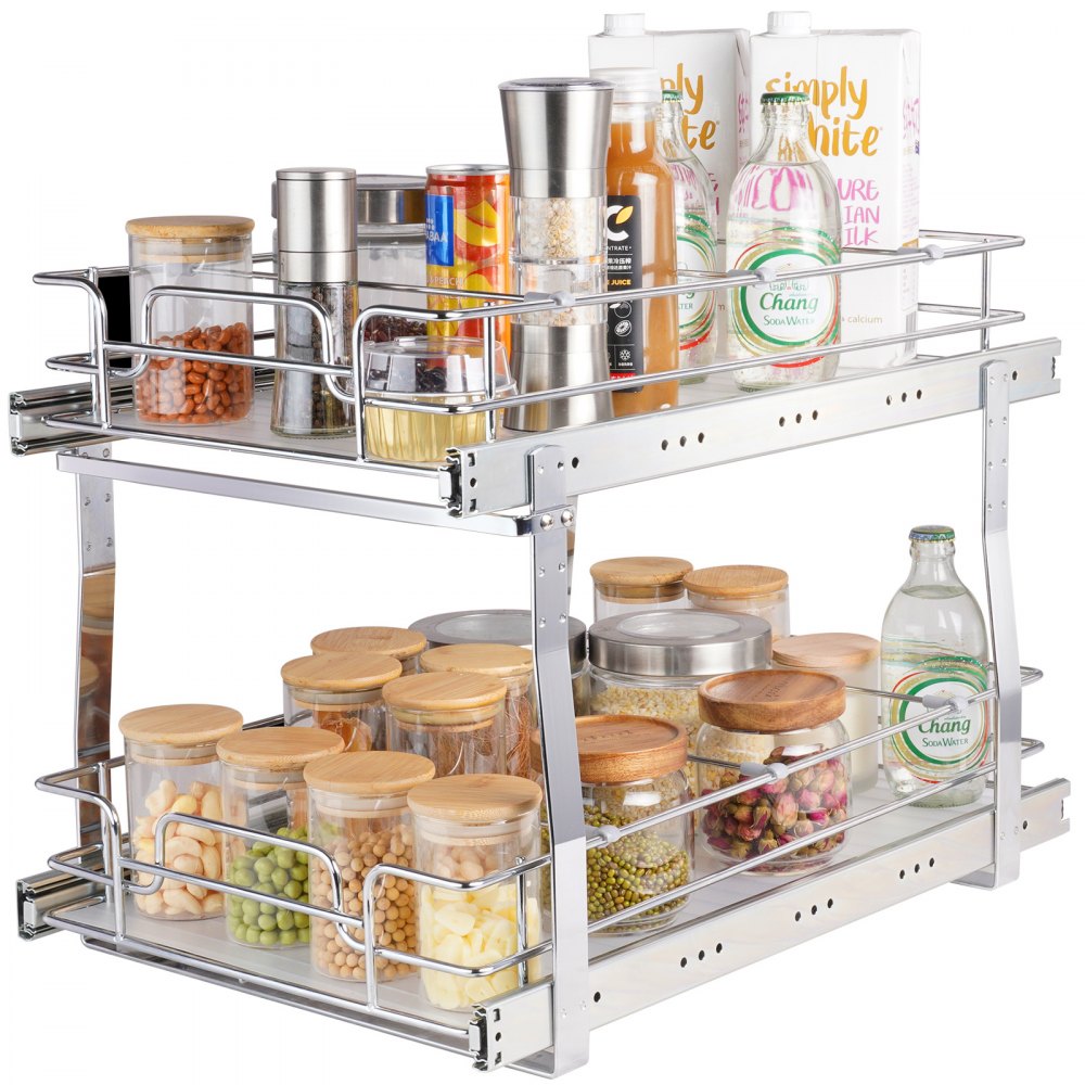 LX-C9274 - 2-Tier 14"W Pull Out Chrome Organizer for Cabinets