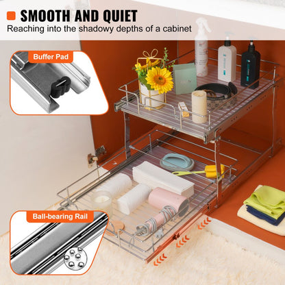 LX-C9275 - Durable 2-Tier Pull-Out Organizer with Adjustable Dividers