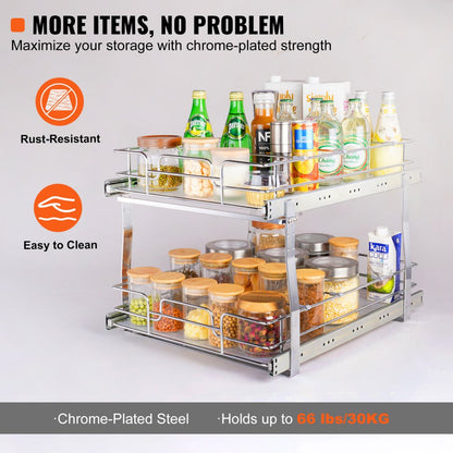 LX-C9275 - Durable 2-Tier Pull-Out Organizer with Adjustable Dividers