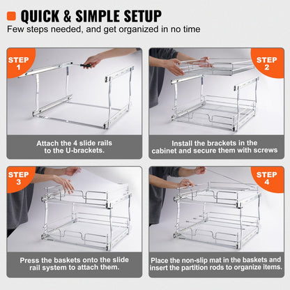 LX-C9275 - Durable 2-Tier Pull-Out Organizer with Adjustable Dividers
