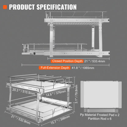 LX-C9275 - Durable 2-Tier Pull-Out Organizer with Adjustable Dividers