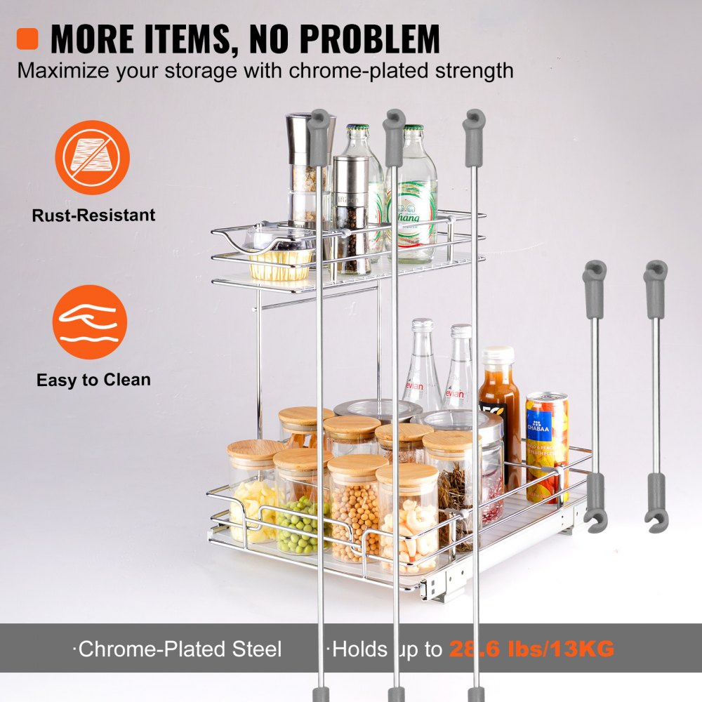LX-C9138B - 2-Tier 12"W Pull-Out Organizer with Chrome-Plated Steel Design