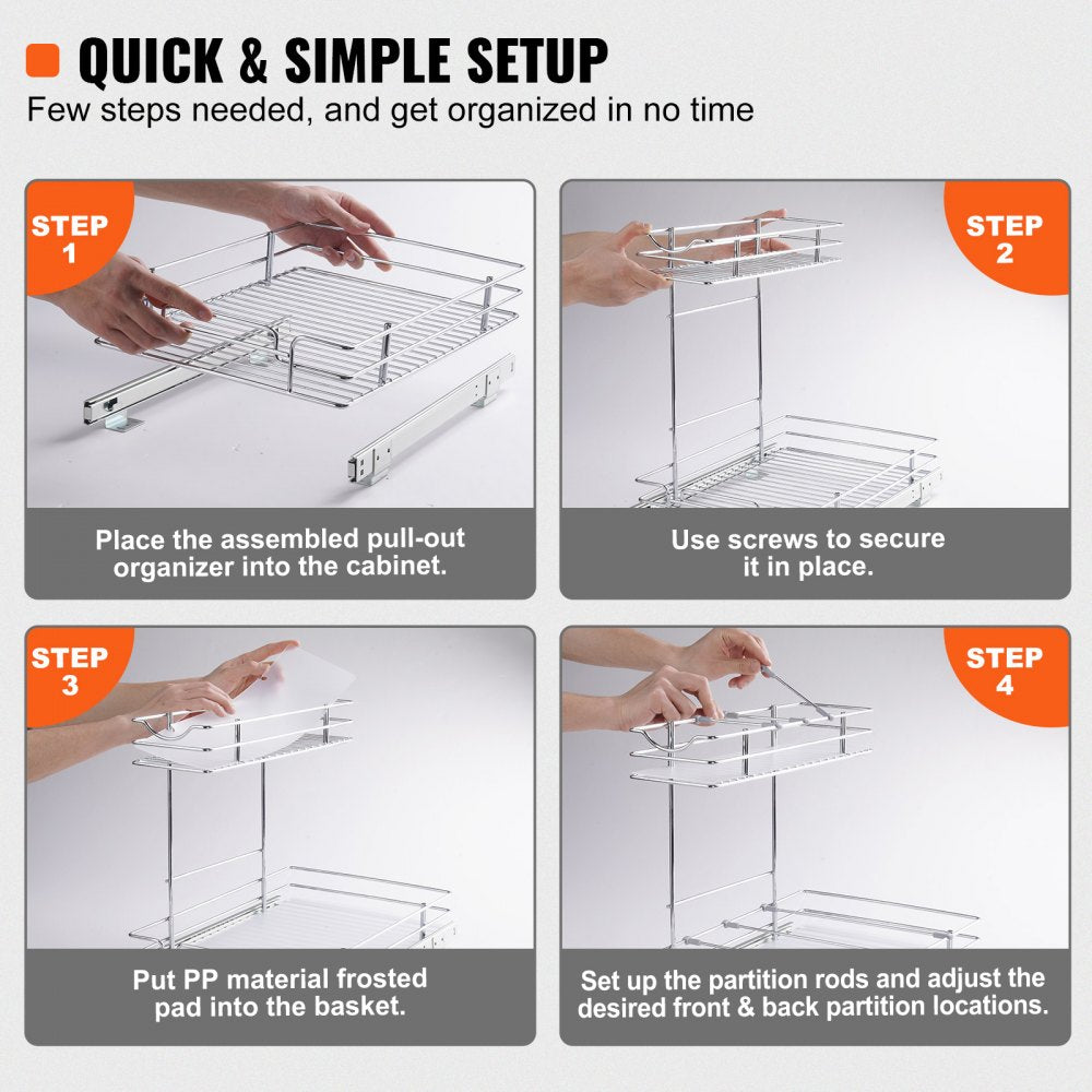 LX-C9138B - 2-Tier 12"W Pull-Out Organizer with Chrome-Plated Steel Design