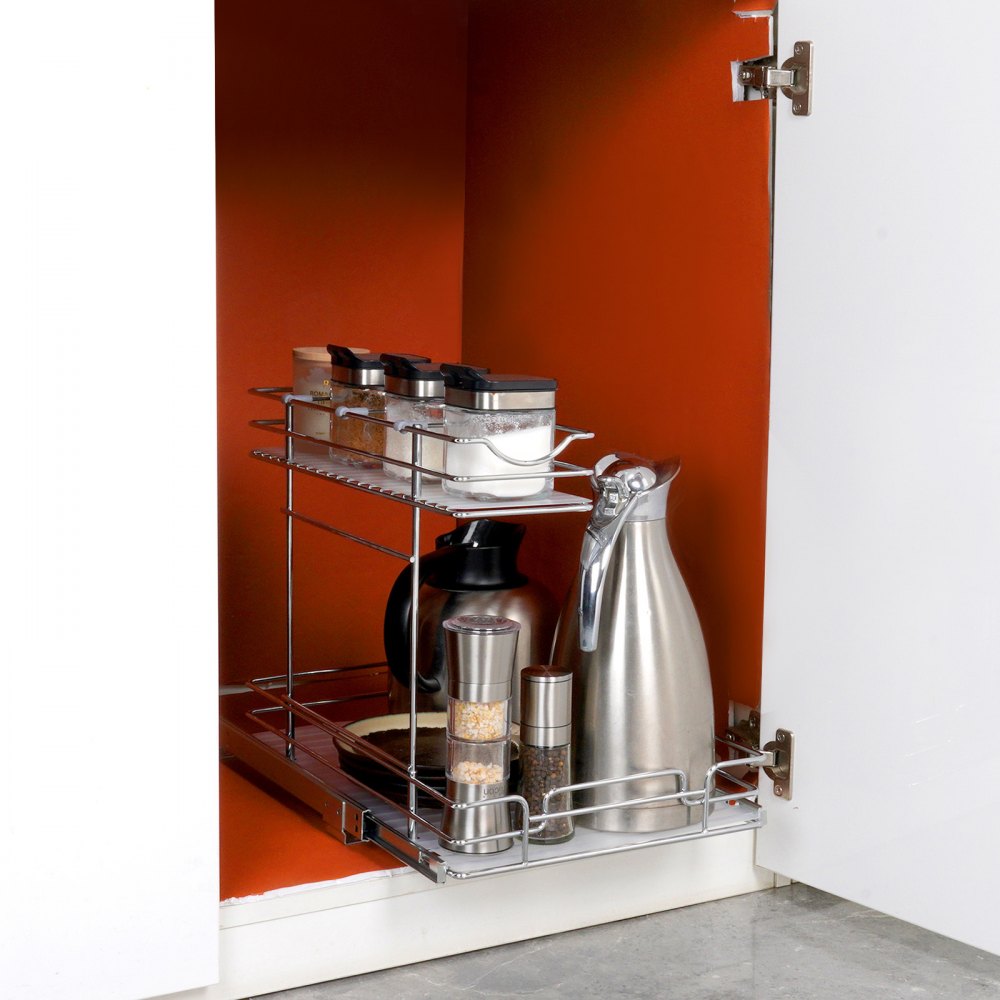 LX-C9138B - 2-Tier 12"W Pull-Out Organizer with Chrome-Plated Steel Design