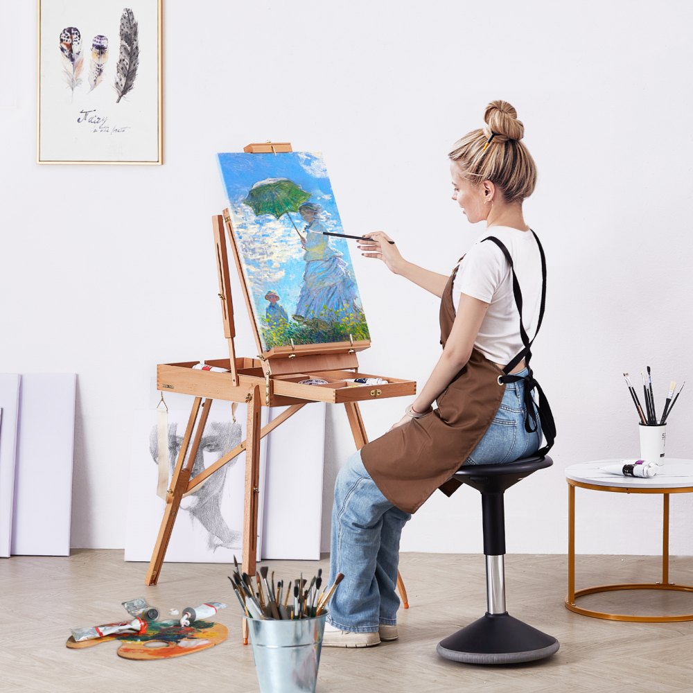 HX-3 - Beechwood French Easel with Adjustable Canvas Holder and Storage