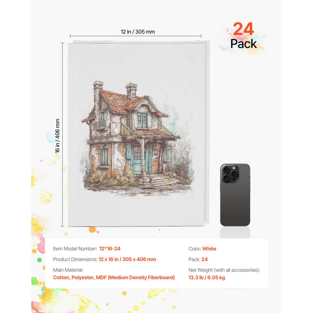 12*16-24 - Set of 24 Pre-Treated 12x16" Canvas Boards for Art