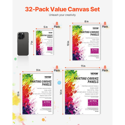 Zuhe32 - Premium 3mm Thick Canvas Boards, 32 Pack for Artists