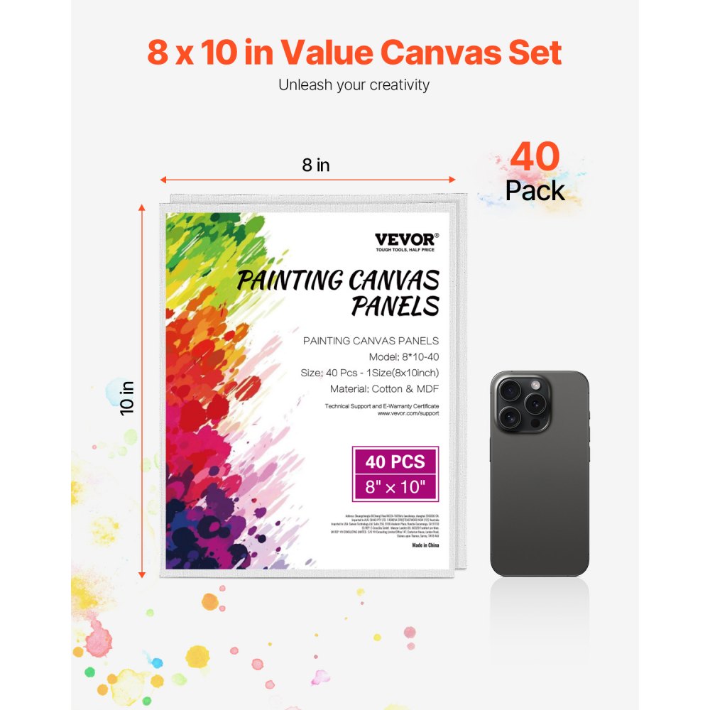 8*10-40 - Durable 8x10 Inch Canvas Boards, 40 Pack, Pre-Treated for Easy Painting