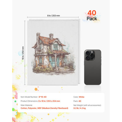 8*10-40 - Durable 8x10 Inch Canvas Boards, 40 Pack, Pre-Treated for Easy Painting