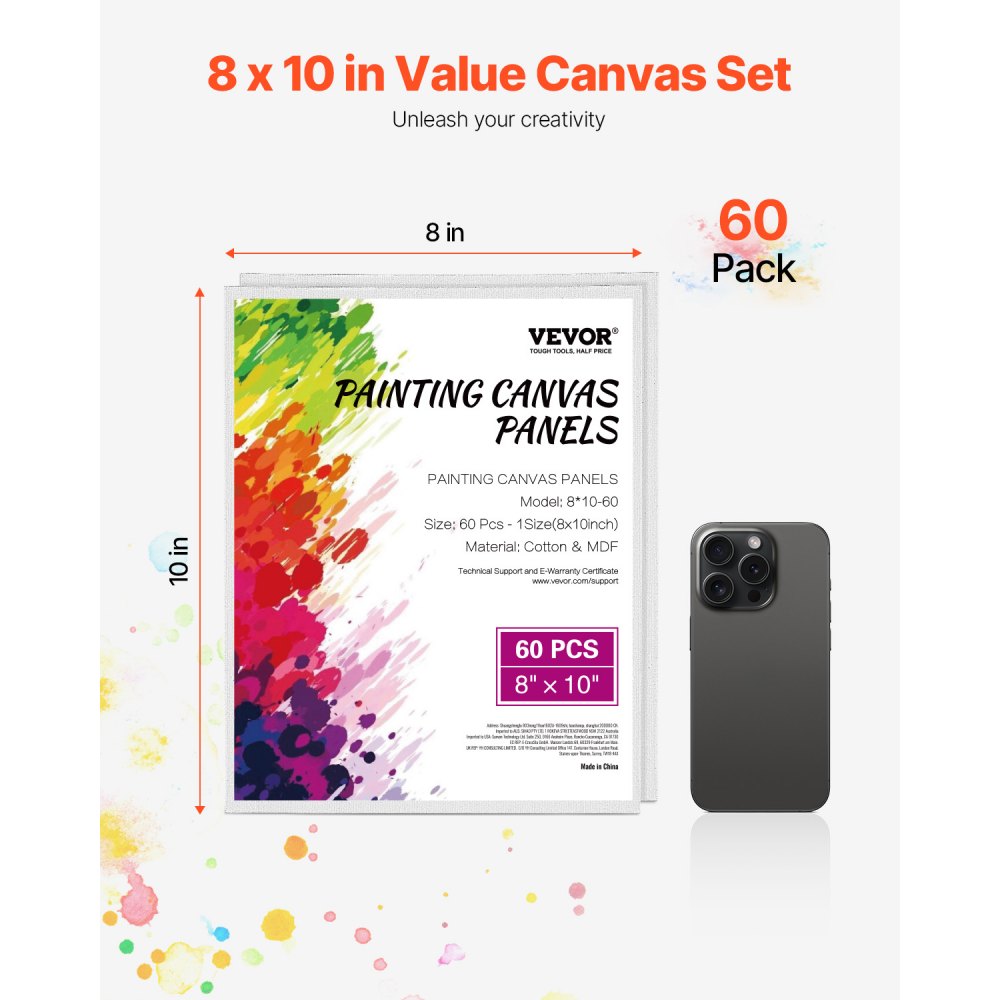 8*10-60 - Premium 8x10 Inch Canvas Boards, 60-Pack for Artists