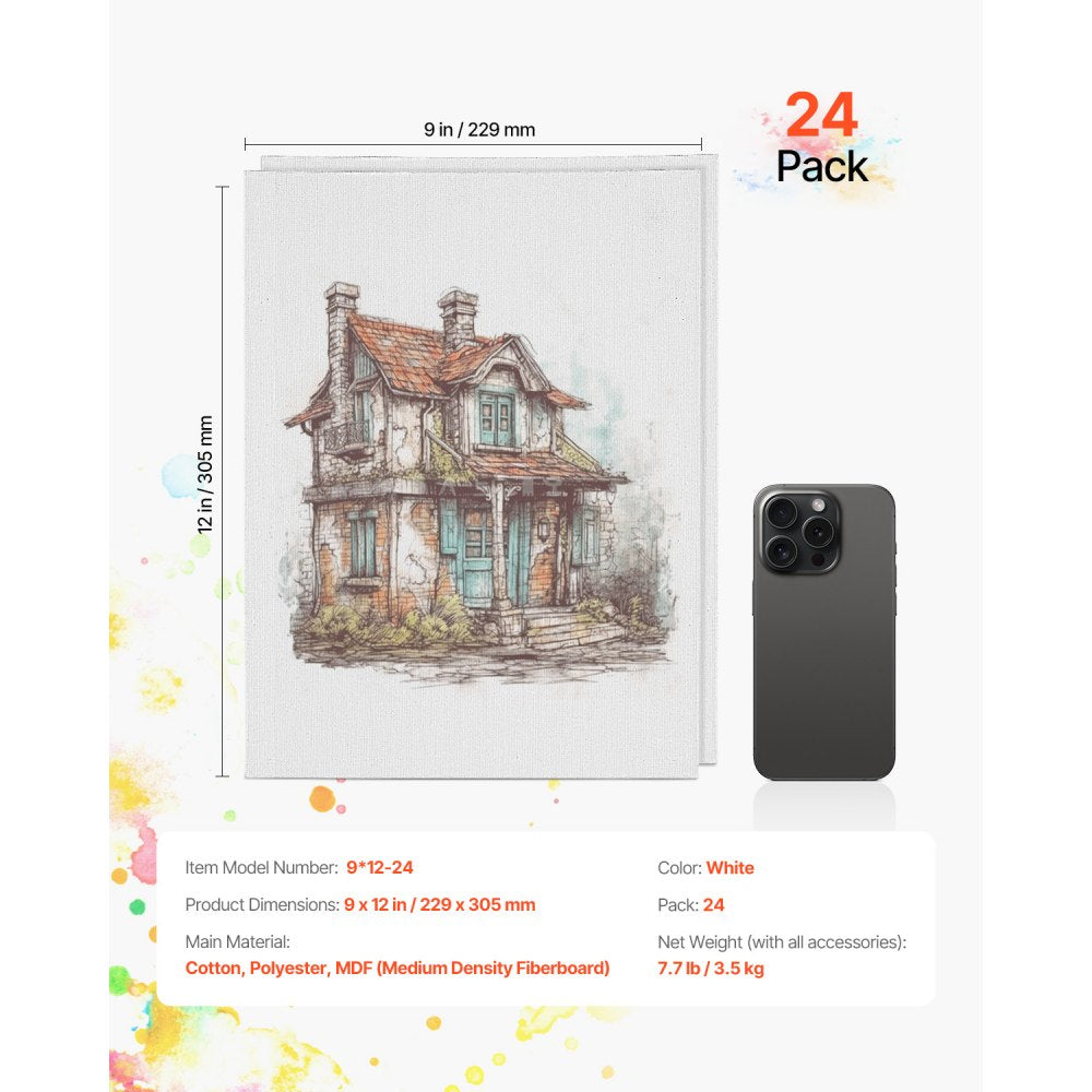 9*12-24 - Set of 24 Premium 9x12" Canvas Boards for Artists