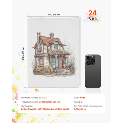 9*12-24 - Set of 24 Premium 9x12" Canvas Boards for Artists
