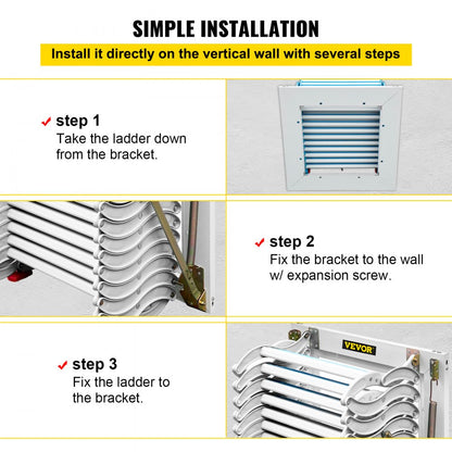010378770728 - 12-Step Retractable Attic Ladder, Supports 660 lbs, 11.2 ft Reach