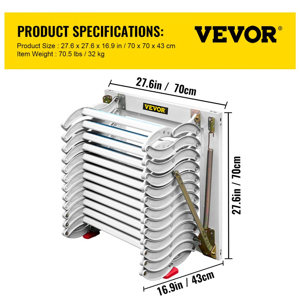 010378770728 - 12-Step Retractable Attic Ladder, Supports 660 lbs, 11.2 ft Reach