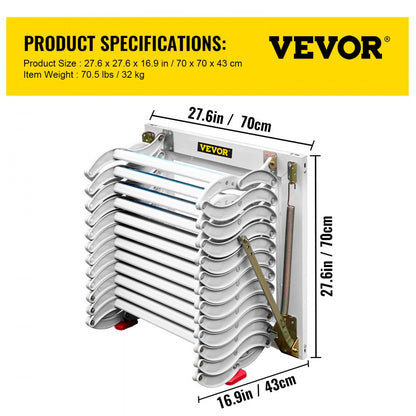 010378770728 - 12-Step Retractable Attic Ladder, Supports 660 lbs, 11.2 ft Reach