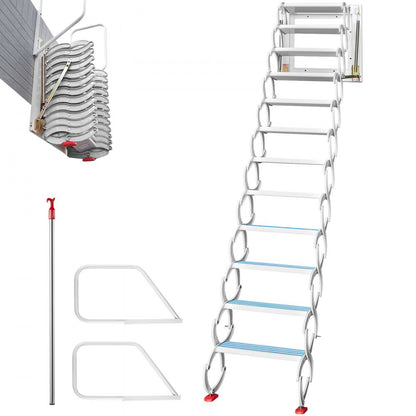 010378770728 - 12-Step Retractable Attic Ladder, Supports 660 lbs, 11.2 ft Reach