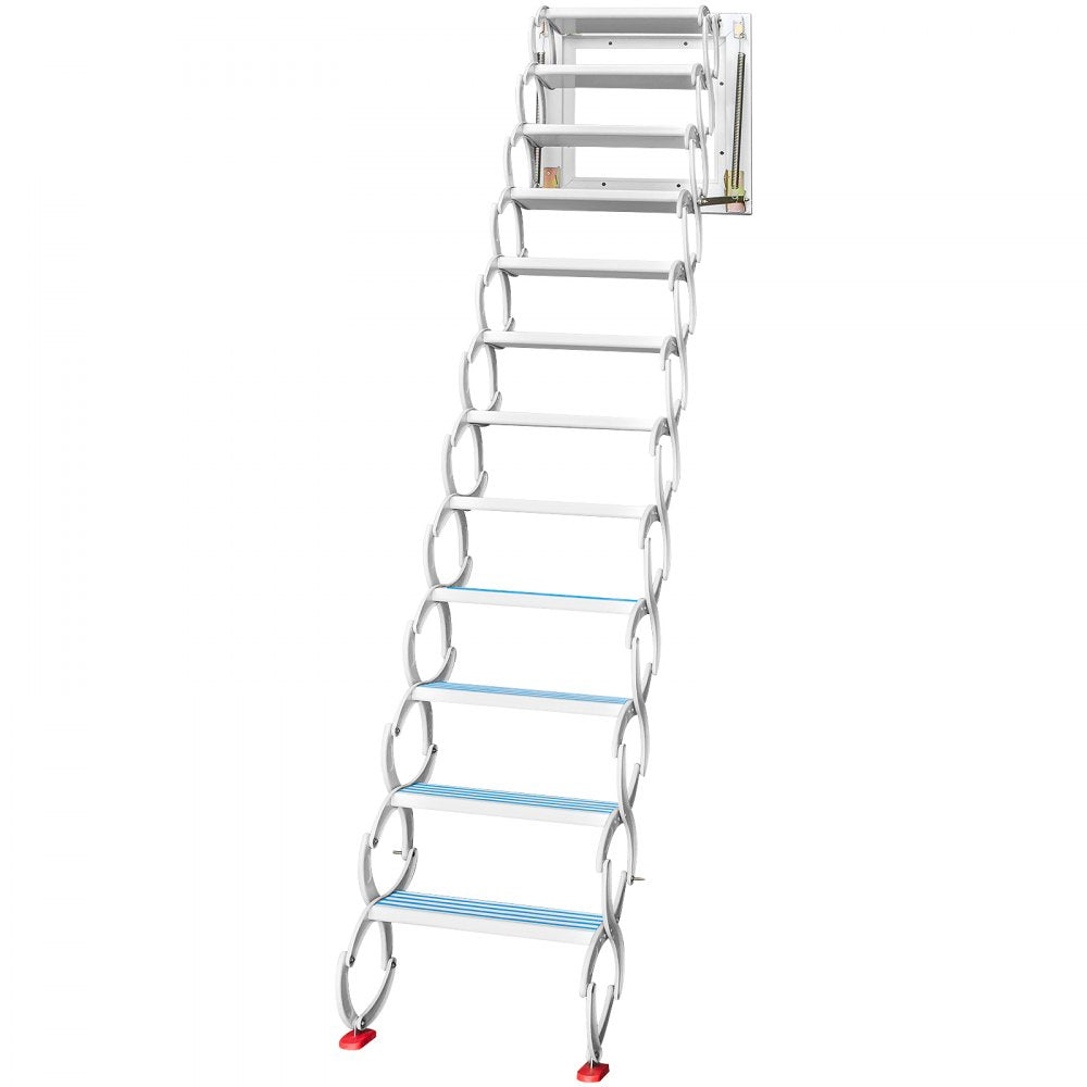 010378770728 - 12-Step Retractable Attic Ladder, Supports 660 lbs, 11.2 ft Reach