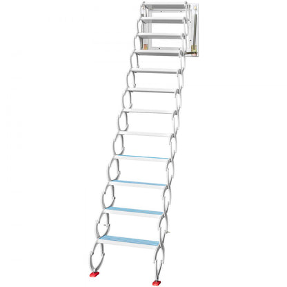 010378770728 - 12-Step Retractable Attic Ladder, Supports 660 lbs, 11.2 ft Reach