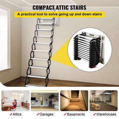 010180990758 - Space-Saving 12-Step Attic Ladder, 11.2ft Retractable Design