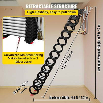 010180990758 - Space-Saving 12-Step Attic Ladder, 11.2ft Retractable Design