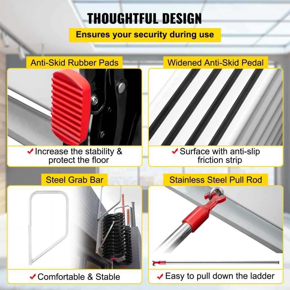 010180990758 - Space-Saving 12-Step Attic Ladder, 11.2ft Retractable Design