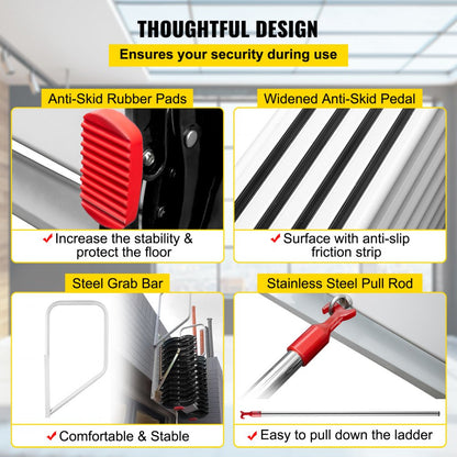 010180990758 - Space-Saving 12-Step Attic Ladder, 11.2ft Retractable Design