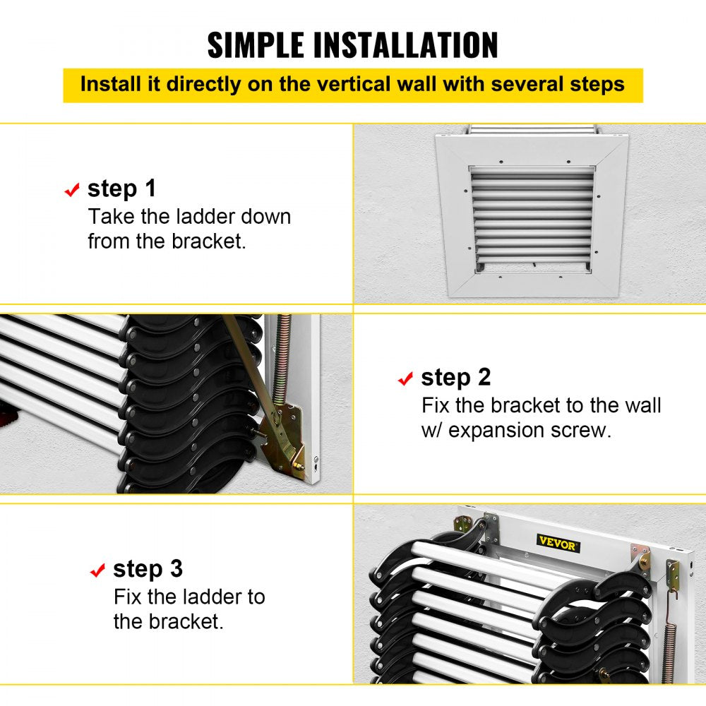 010180990758 - Space-Saving 12-Step Attic Ladder, 11.2ft Retractable Design